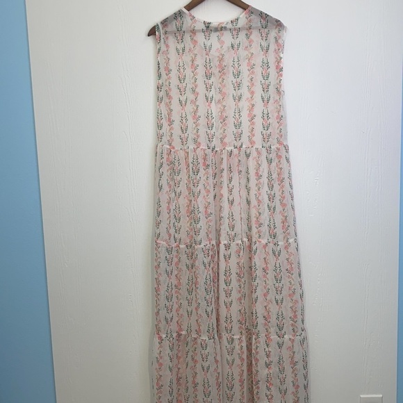 America & Beyond - Pastel Floral See Thru Maxi With Tassels Dress Size Large - Picture 11 of 11